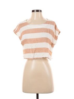 Blu Pepper White & Tan Striped Cropped Boxy Top